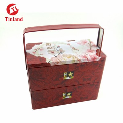 Double food tin box with handle