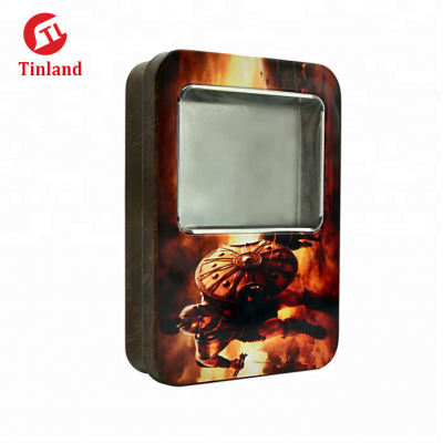 electronics industrial use and metal material plain small rectangle tin boxes with clear and transparent pvc window